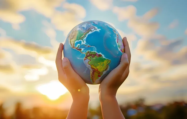 Picture of a person holding a globe in his/her hands
