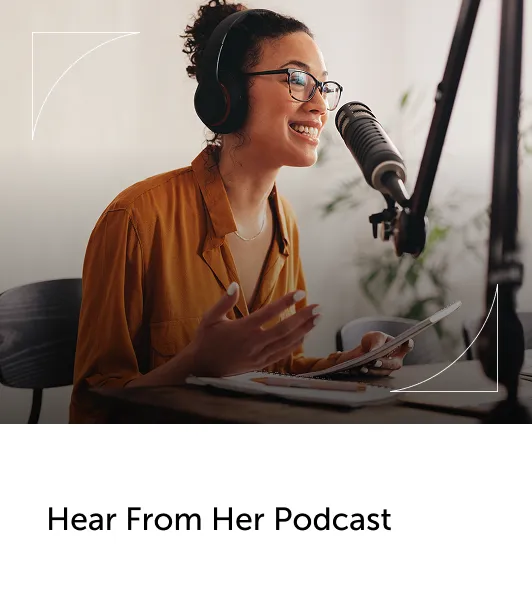 Picture of a woman recording a podcast
