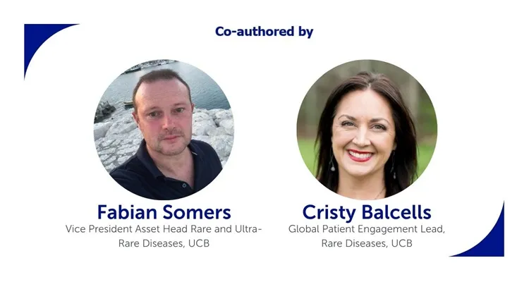 Picture of the two authors, Fabian Somers, Vice President Asset Head Rare and Ultra-Rare Diseases, UCB and Cristy Balcells, Global Patient Engagement Lead, Rare Diseases at UCB